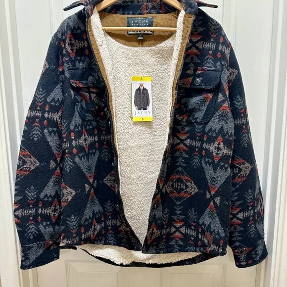Jachs New York Wool Blend Jacket Men's Size S Sherpa Lined Aztec Southwestern